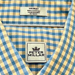 Peter Millar Checkered Button Down Shirt | Blue & Orange | Medium